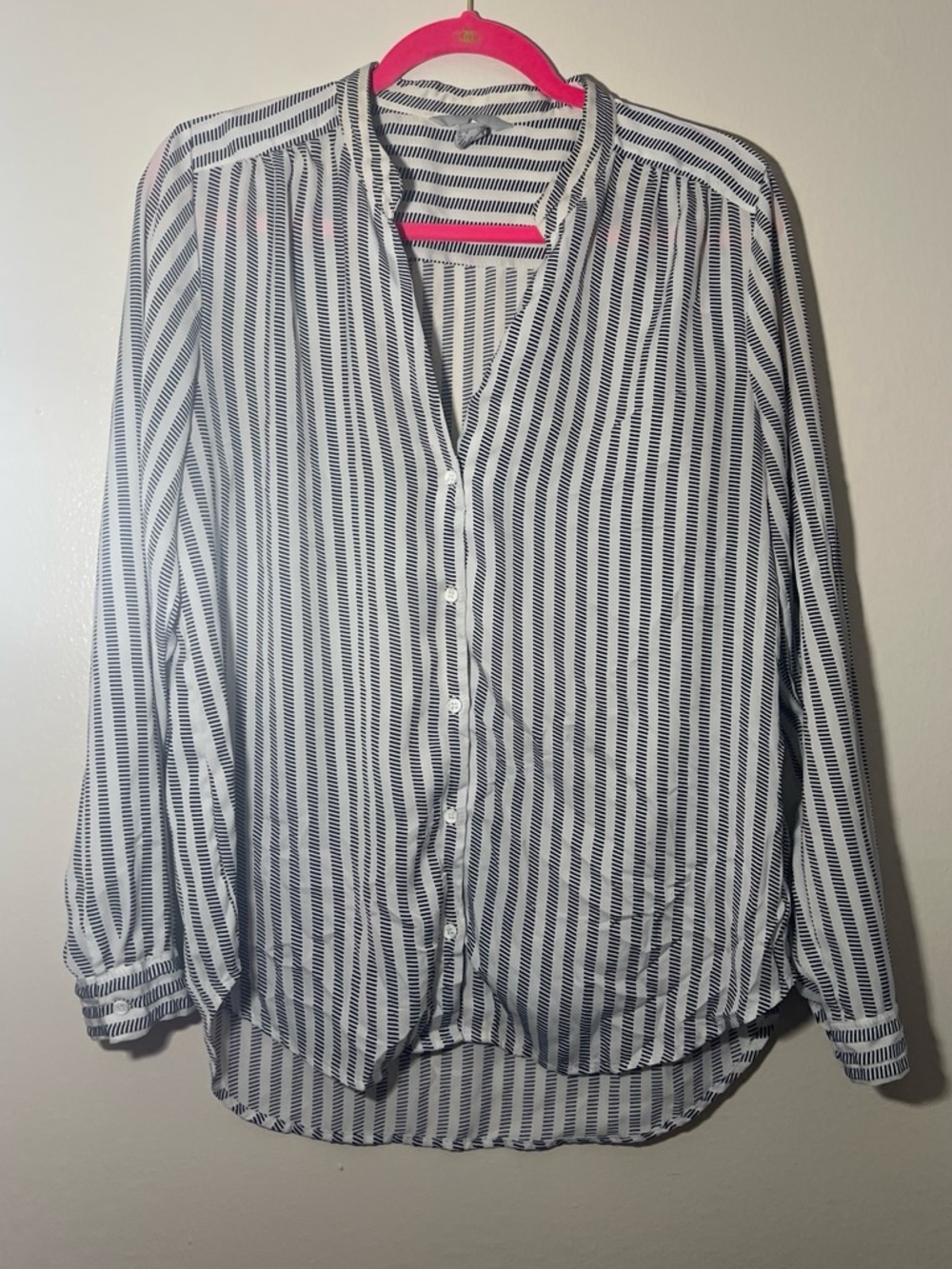 H&M White Blouse with Navy Dash Stripe